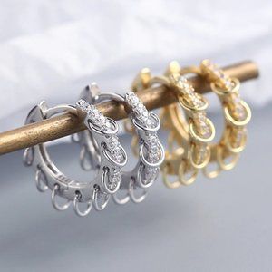 *NEW 925 Sterling Silver Diamond Hoop Earrings B